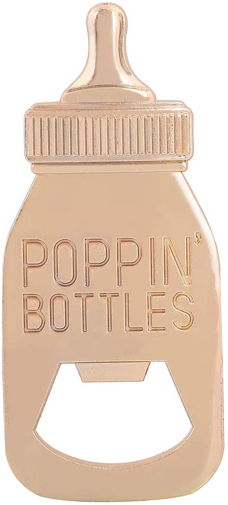 50-Pack Baby Bottle Shaped Bottle Openers - Baby Shower Party Favors With Thank You Tags & Organza Bags, Gold Zinc Alloy