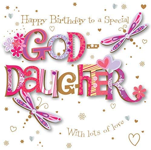 Ling Design Birthday Card for Goddaughter, Dragonfly Design, Foil Finish with Embellishments