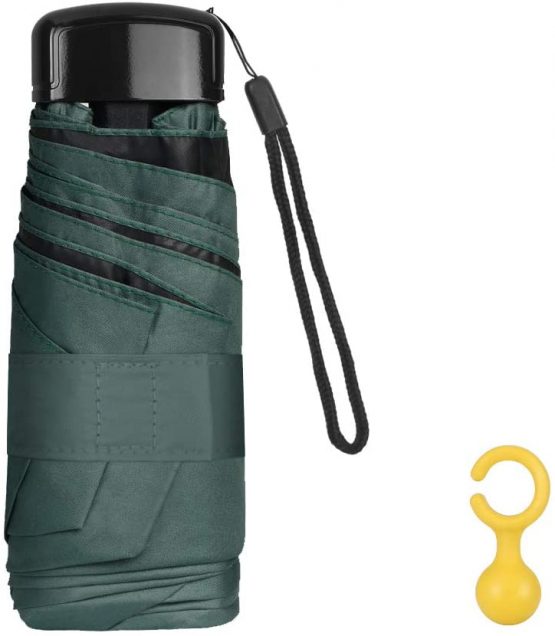 Vicloon Mini Travel Umbrella, Pocket Umbrella Foldable Compact with Flat Handle, 6-Rib Light-Weight Waterproof Sturdy and Portable Umbrella, Rain and Sun Umbrella, UPF>50+ Protection (Blue)