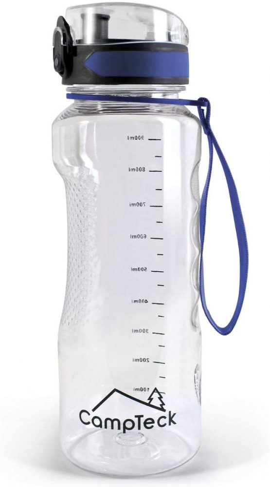 CampTeck 1 litre water bottle (1000ml - 34 fl. oz.) Sports Drinks Bottle BPA Free Tritan - Leak Proof Flip Lock Lid - with Carry Strap