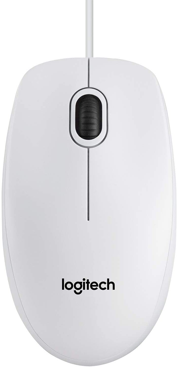 Logitech 910-003360 B100 Wired USB Mouse, 3-Buttons, Optical Tracking, Ambidextrous PC / Mac / Laptop - White