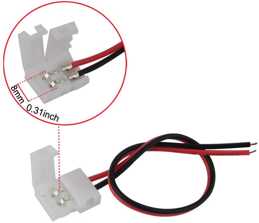 RUNCCI-YUN 3528 2835 8mm 2 Pin LED Strip Light Connector Kit, 5 Jumper, 5 Pigtail, 5 L Shape Corner, 2 DC On/Off Switch - Image 2