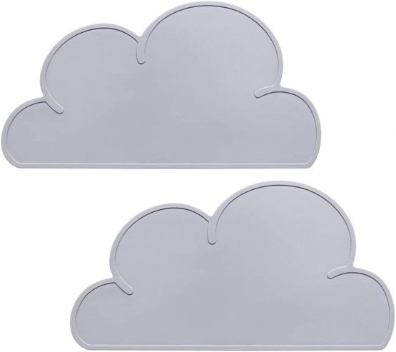 2 PCS Kids Placemats, YOCZOX Non Slip Silicone Cloud Tablemats, Heat Resistant Non-Stick Baby Feeding Plate, Portable Travel Dinner Placemat Kids Tableware for Toddlers, Kids, Infant - Grey