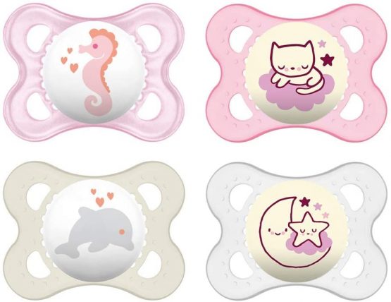 MAM Day & Night (2+2) SkinSoft Silicone Soothers 0-6 months, 4 pieces, 2 travel boxes