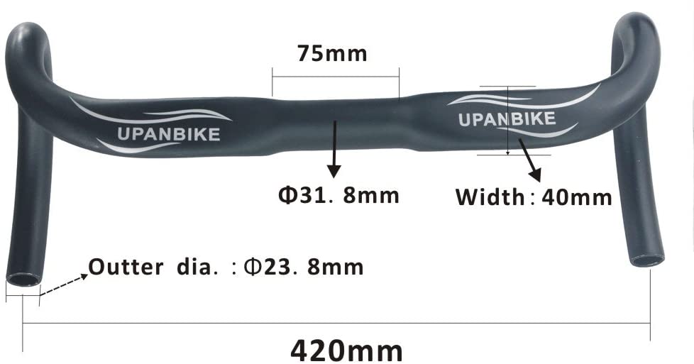 UPANBIKE Road Bike Handlebar Aluminum 31.8mm*420mm Drop Bar Horns Bent Bar, Black - Image 2