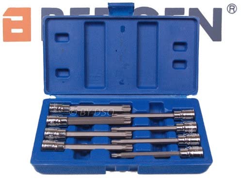 US Pro Bergen 8PC 3/8" Dr. 110mm Long Torx Bit Socket Set T25 - T60, White-a95, Variety Pack - Image 2