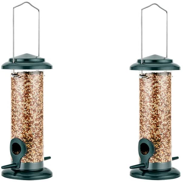 iBorn Metal Bird Feeder Hanging Wild Bird Seed Feeder for Mix Seed Blends,Niger Seed Feeder,Sunflower Heart,Birdbath,Heavy Duty All Metal Green Finishing,8 Inch(20.3 CM),Green,2 Pack