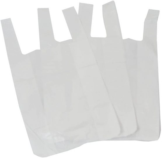 100 Small White Plastic Polythene Vest Style Carrier Bags - Size 10 x 15 x 18" Shopping Gift Boutique Supermarket Cash N Carry Market Stall