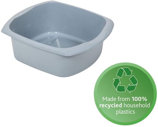 Addis 518459 Eco Made from 100% Recycled Plastic Large Rectangular Washing Up Bowl, 9.5 Litre, Light Grey