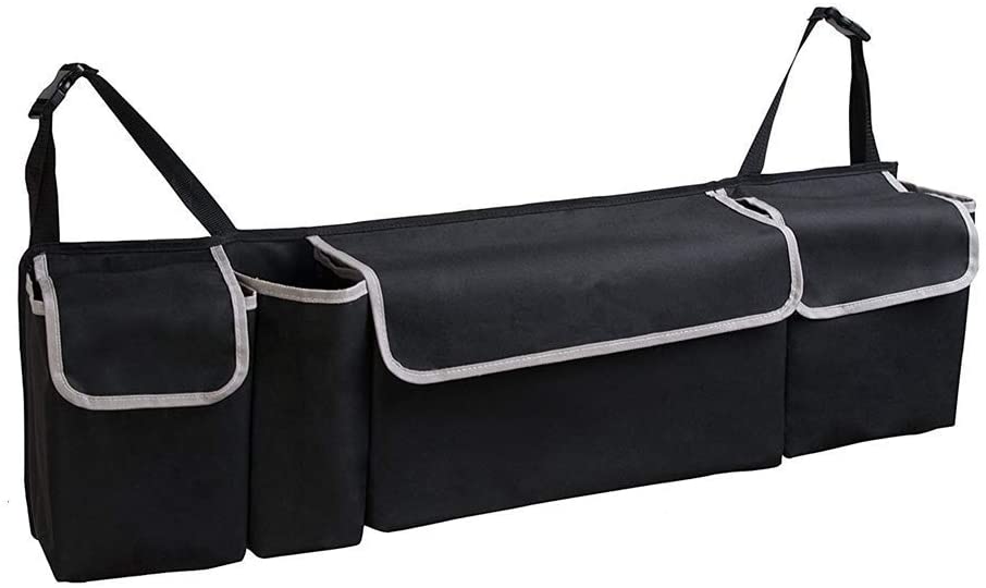 HONCENMAX 2 in 1 Car Backseat Trunk Organizer, 4 Pocket Children Toys Hanging Bag, Long Storage Bag