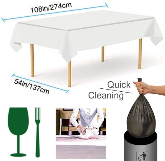 YANGTE 8 Pack Disposable Tablecloth Plastic Rectangle Table Covers 54 in x 108 in for Tables Indoor or Outdoor Parties Birthdays Weddings Picnic Christmas (White) - Image 3