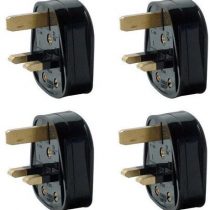 Pack of 4 UK 3 Pin 13A Fused Mains Plugs - Black