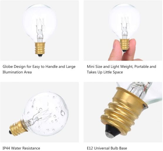 Tomshine G40 Globe Tungsten Incandescent Bulb Lamp 25 Pack E12 Base Socket Holder IP44 Water Resistance Warm White for String Light Home Party Decoration Wedding Function Portable - Image 4
