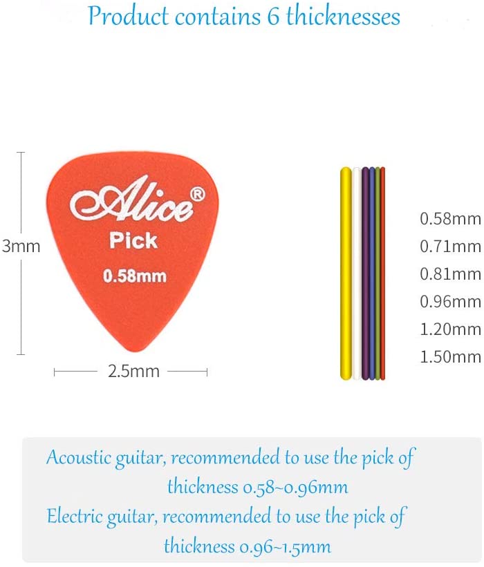 Guitar Picks,40 Pack Guitar Plectrums for Your Electric Acoustic or Bass Guitar Plectrum Pick Including 0.58mm 0.71mm 0.81mm 0.96mm 1.2mm 1.5mm - Image 4