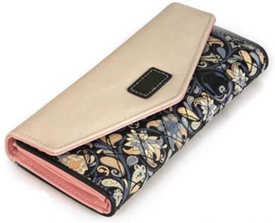 DWE Women Leather Wallet,Fashion Long Envelope Coin Purse ID Card Holder Handbag for Ladies Girls (Black)