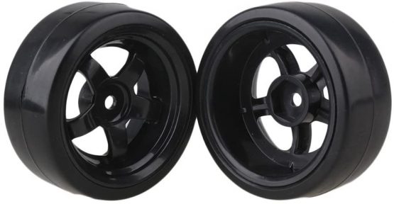 Mxfans 65mm OD Black Plastic 5 Spoke Wheel Rims & Smooth Tires for RC 1: 10 On-road Racing Car & Drift Car Pack of 4 - Image 2