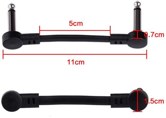 Rayzm Guitar Patch Cable, 6.35mm Angled Instrument Jumper Cable for Guitar/Bass Effects Pedals, 5cm Pedal-Board Jumper Cables (6-Pack, Black ) - Image 2