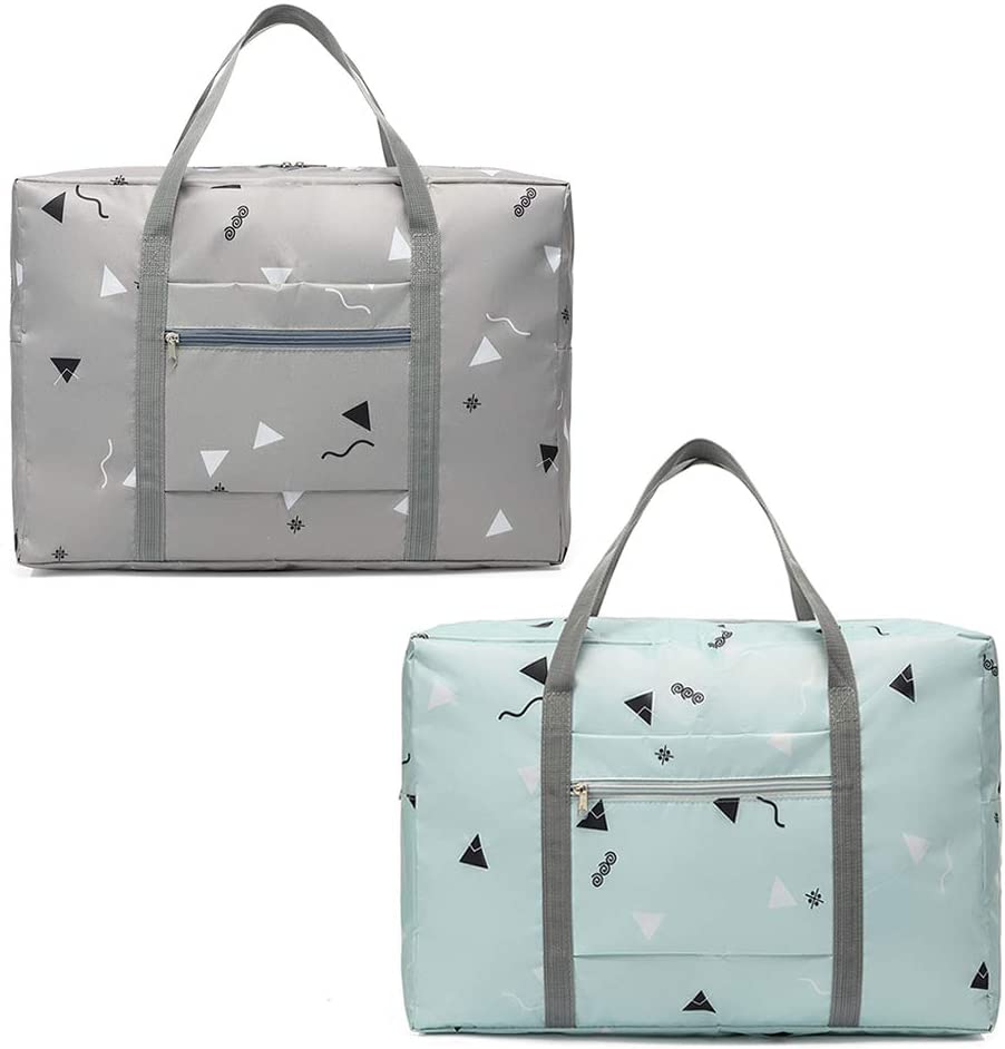 2 Pack Foldable Travel Duffel Bag with Fixed on The Trolley Case