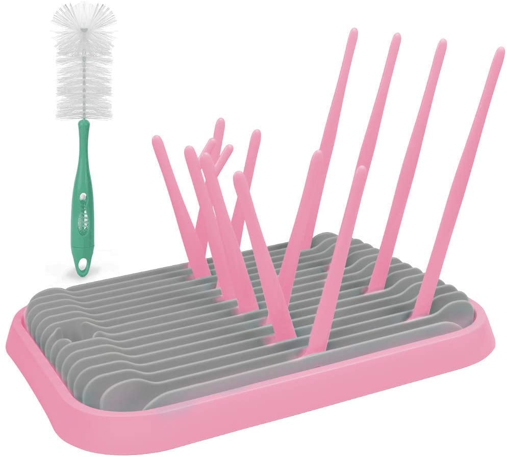 Multi-Function Feeding Bottle Drying Rack Drying Rack Cup Holder Baby Bottle Detachable Rack Draining Tray Drain Rack (Pink)