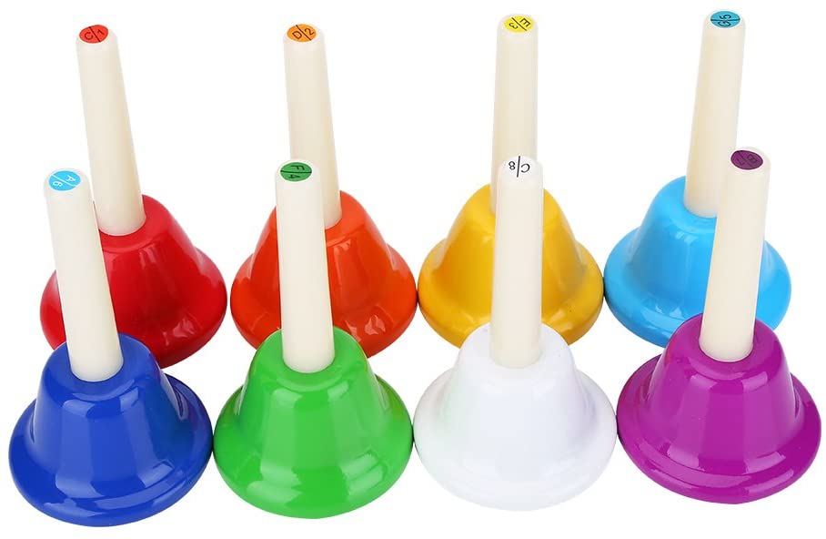 Hand Bells, Colorful 8 Note Metal Diatonic Hand Bell Set Music Brain Development Game Playing Musical Instruments Hand Bells for Children - Image 2