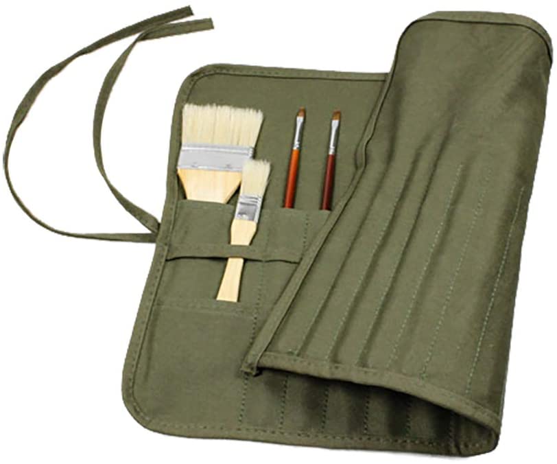 SEDEX 30 Slot Pencil Roll Up Case Portable Canvas Artist Paint Brush Holder Large Capacity Drawing Pen Pouches Cases Bag Storage Paintbrush Organizer Teenage Girls Boys Stylish School Stationery Green