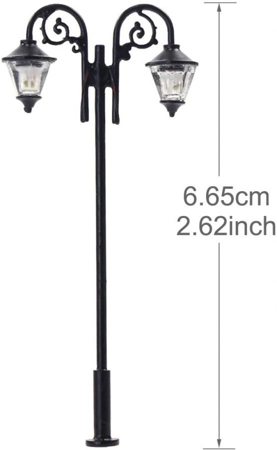 LYM61 5pcs Model Train HO Scale Lamp Post LEDs 1:87 Street Lights 65mm Miniature Double Heads Warm White - Image 4