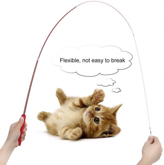 onebarleycorn - Cat Feather Toy, Cat Teaser Wand Interactive Cat Toys Feather Da Bird Cat Retractable Fishing Rod Toy Set (1 Wands & 8 Refills Feathers) - Image 3