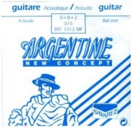 Savarez Single String for Acoustic Guitar Argentine H2 .015 Light 1212MF (from Set 1610MF), silver, Light with ball end
