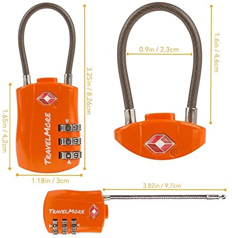 1-Pack TSA Approved Travel Combination Cable Luggage Locks for Suitcases & Backpacks, Orange - Image 2