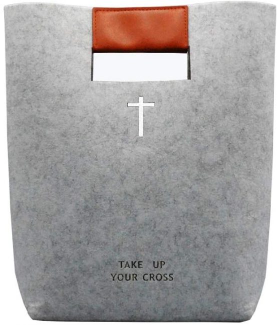 Bible Bag, Aolaso Bible Carrying Case, Felt Bible Tote Hollowed Cross Design Bible Covers Church Bag for Christian Gift Felt Handbag for Women & Men Christmas Day & New Year Gift (Grey)