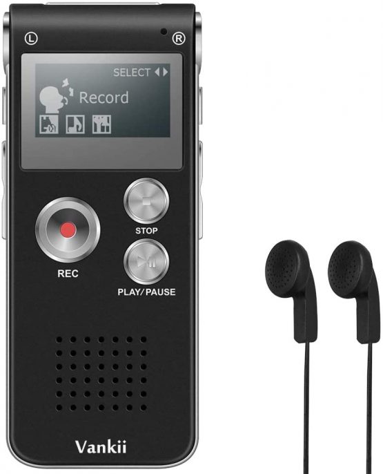 Vankii Digital Voice Activated Recorder, 8GB HD Sound Audio Recorder for Lectures/Meetings/Interviews/Class, USB, MP3,Rechargeable,Double Microphone,Portable Mini Dictaphone (Black)