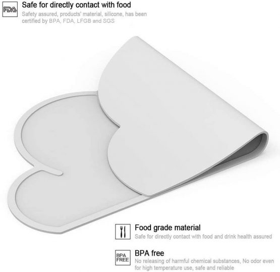 Kids Placemats, BETOY 2PCS Silicone Childrens Placemat Kids Placemats Cloud Shape Non Slip Foldable Portable Heat Resistant Kids Tableware for Toddlers Infant - Grey, Green - Image 3