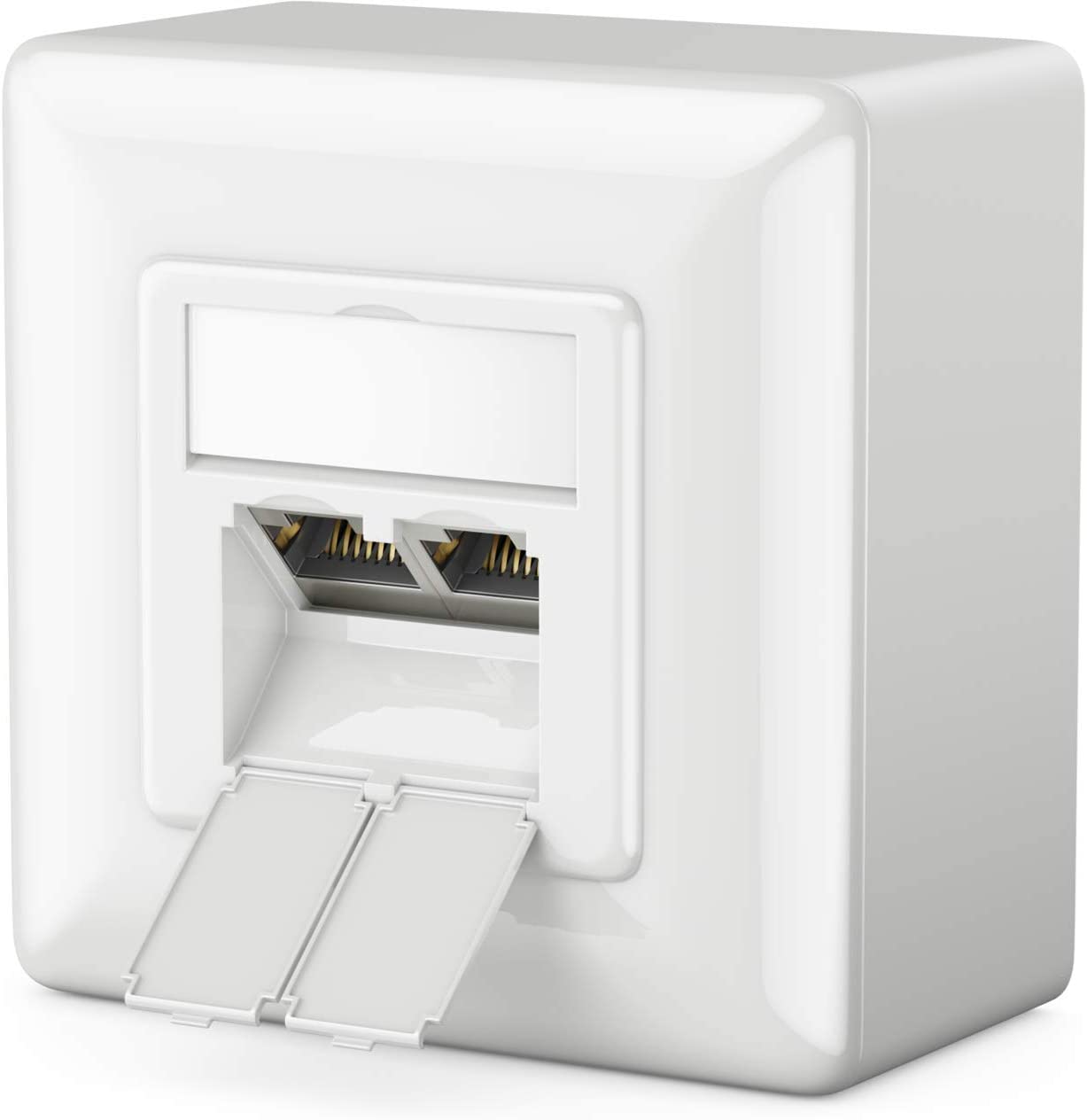 deleyCON Premium CAT 6 Universal Network Socket, 2x RJ45 Port, Shielded, Surface-Mounted/Flush-Mounted