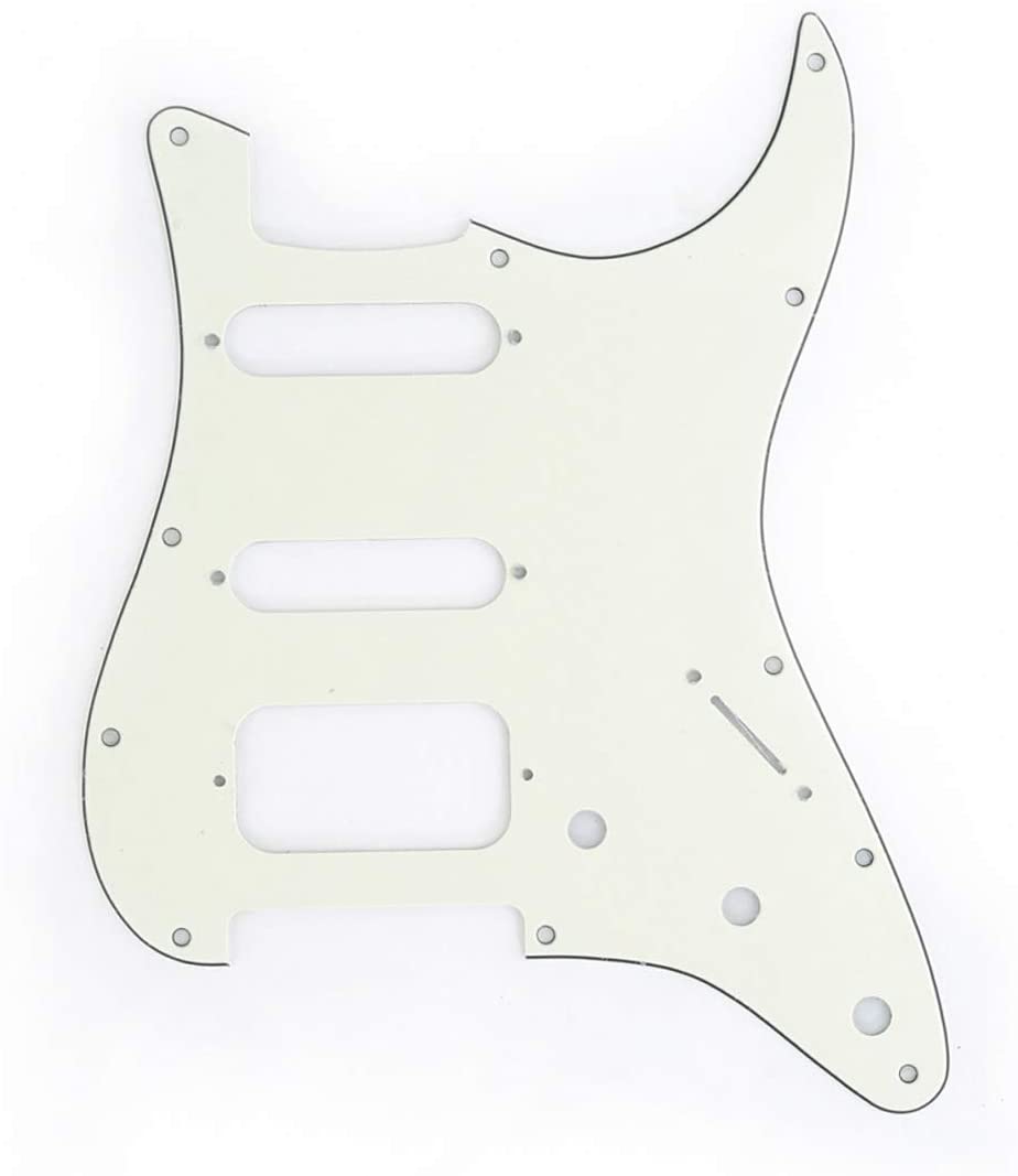 Musiclily Pro 11-Hole Round Corner HSS Guitar Strat Pickguard for USA/Mexican Stratocaster Open Pickup, 3Ply Ivory