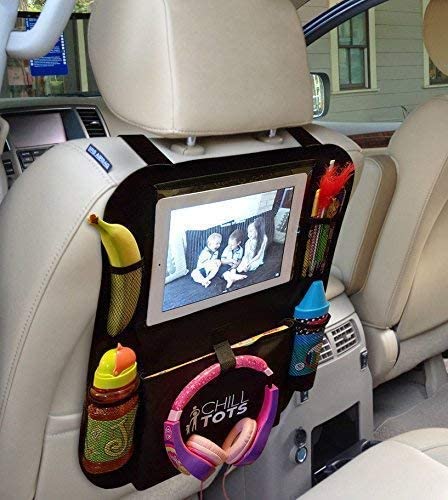 Chill Tots - Back Seat Car Organiser with 10.1" iPad Tablet Holder Touch Screen Kids Kick Mat Seat Protector Cover Universal Fit Multi Pockets Children’s Storage - Black - Image 2