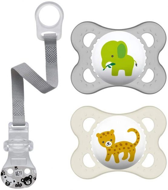 MAM SkinSoftTM Silicone Dummies 0-6 months girl Dummies 0-6 months incl. sterilising and transport box & Soother´s band