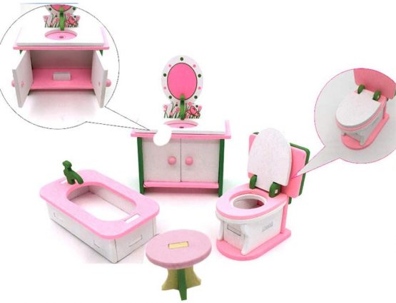 Bebester Miniature Dolls House Furniture, Wooden Miniature Dollhouse Wooden Furniture Dolls House Play House Accessory For Kids Children Gift (bathroom) - Image 3