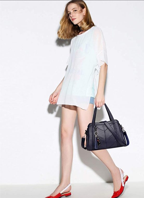 Coolives Women's Hobo Handbag with Strap Top Handle Shoulder Crossbody Bag in PU Leather Blue - Image 2