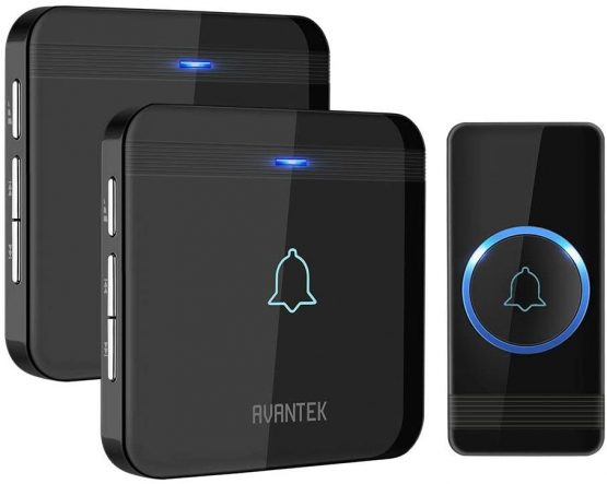 Wireless Doorbell, AVANTEK 1300 Feet Operating Range Door Bells, IP55 Waterproof Door Chime with 2 Plug-in Receivers, LED Flash, 5 Levels Volume, 52 Melodies, D-3B