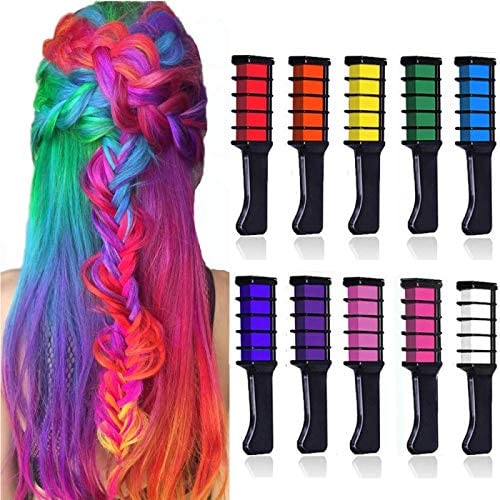 10 Color Temporary Bright Hair Chalk Set, Kalolary Metallic Glitter Hair Chalks Birthday Girls Gift
