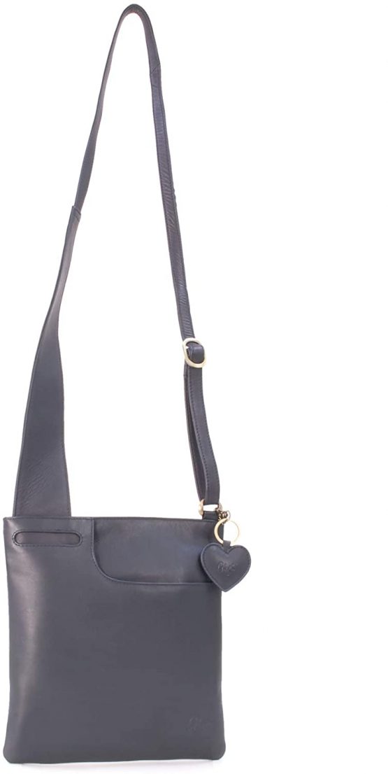 GIGI - Women's Leather Cross Body Handbag - Shoulder Bag with Long Adjustable Strap - OTHELLO 2057 - with heart keyring charm - Dark Blue/Navy - Image 3