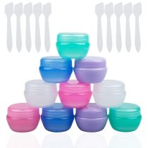 10 Pack Small Plastic Travel Containers for Toiletries,YuCool TSA Approved Empty Leakproof Refillable Mini Cosmetic Makeup Jars 20ml Per Piece with 10 Pack Mini Spatulas for Cream,Slime and Samples