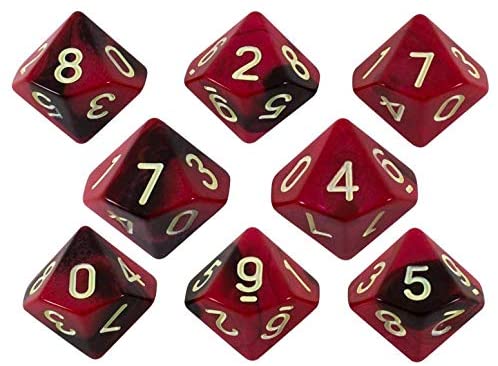 Paladin Roleplaying Red and Brown Dice - 8 D10 set - 'Blood God', 16mm