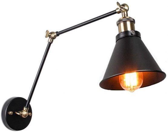 Vintage Wall Light Swing Arm, JIGUOOR Industrial Antique 240° Adjustable Long Swing Arm Wall Light, Black Retro Rustic E27 Wall Sconce for Restaurant Living Room Bedroom Bedroom Loft (No Bulb)