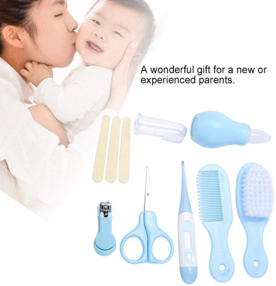 Fdit 8 in 1 Baby Grooming Kit Infant Manicure Care Set Baby Manicure Set Including Nail Clipper Safety Scissors Hair Brush Nail File(Blue) - Image 4