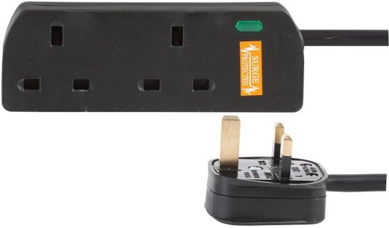 pro elec PL15364 2 Gang Surge Protected Extension Lead, 3m, Black