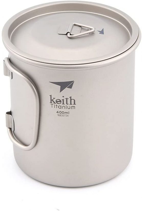 Keith Titanium Cup Folding Handles Single Wall Water Mug Outdoor Camping Travel Exploration Portable Drinkware 400ml Ti3203