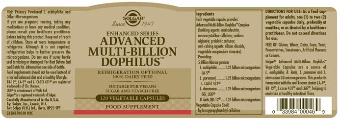 Solgar Advanced Multi-Billion Dophilus Vegetable Capsules, Pack of 120-4 Curated Strains of Beneficial Microorganisms - Image 2