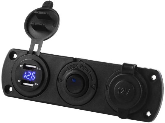 PHILED 4.2A Dual USB Car Charger Socket Panel with 12V Cigarette Lighter Socket Splitter,LED Voltmeter and Independent Toggle Switch for 12V~24V Vehicles Car Boat Motorcycle Truck Caravan