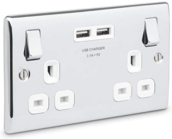 BG Electrical npc22u3w Double Switched Fast Charging Power Socket with Two USB Charging Ports, 13 A, Polished Chrome, 16.3 cm*18.0 cm*3.1 cm - Image 3